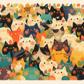 Whimsical Cats Pattern Mural Wallpaper — Playful Illustration Mural Wallpaper - room preview 02