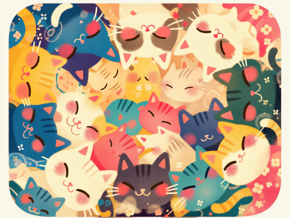 Cuddle Cats Mural Wallpaper — Whimsical Multicolored Illustration Mural Wallpaper - room preview 02
