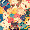 Cuddle Cats Mural Wallpaper — Whimsical Multicolored Illustration Mural Wallpaper - room preview 02