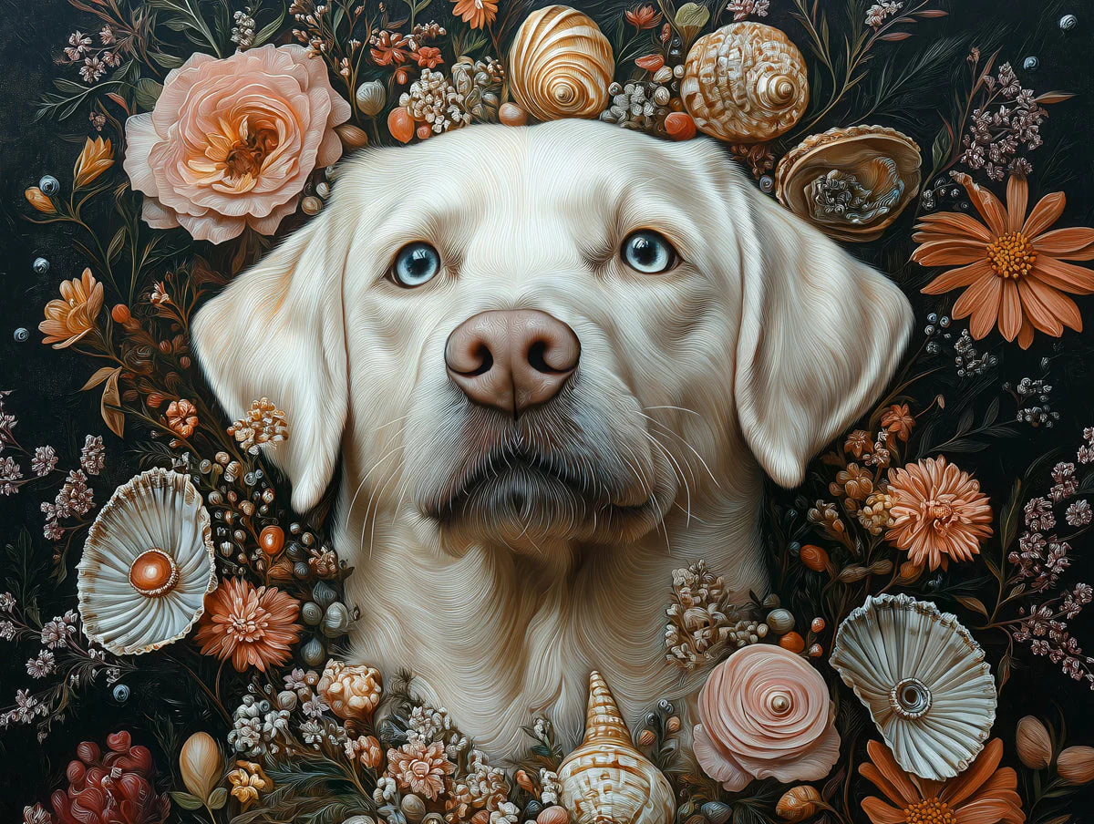 Labrador Retriever Botanical Mural Wallpaper — Midnight Floral Study Mural Wallpaper - room preview 02