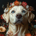 Labrador Retriever Floral Mural Wallpaper — Moody Portrait Art Mural Wallpaper - room preview 02