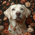 Labrador Retriever Floral Mural Wallpaper in Dark Moody Tones Mural Wallpaper - room preview 02