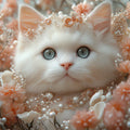 White Fluffy Cat and Floral Mural Wallpaper — Dreamy Pastel Mural Wallpaper - room preview 02