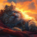 Sleeping Royal Cat Mural Wallpaper — Sunset Hued Fantasy Mural Wallpaper - room preview 02