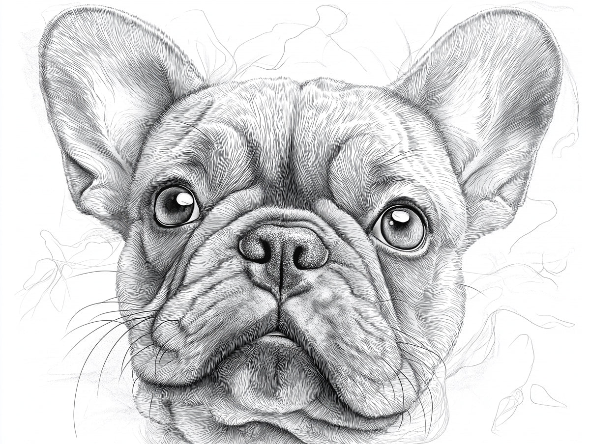 French Bulldog Sketch Mural Wallpaper — Artistic Monochrome Design Mural Wallpaper - room preview 02