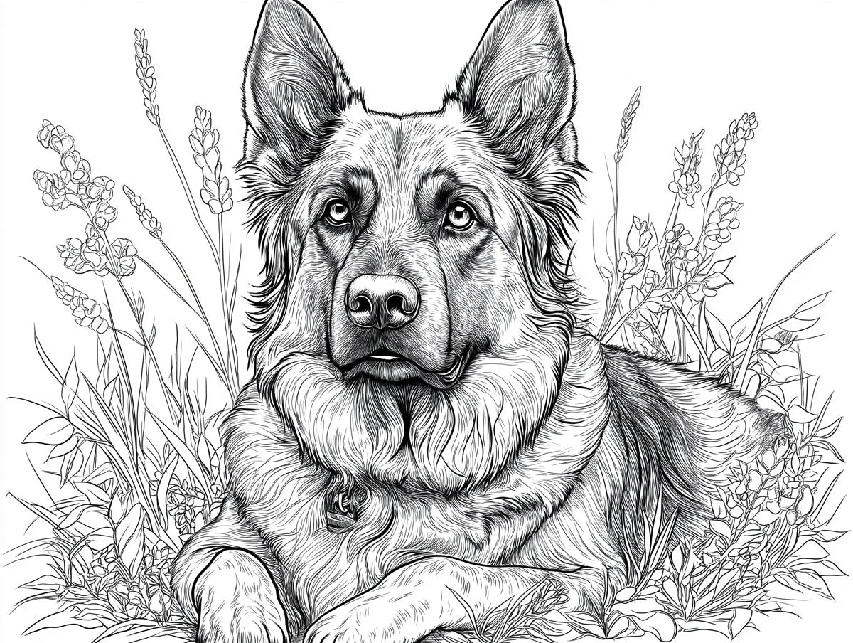 German Shepherd Dog Mural Wallpaper — Monochrome Line Art Mural Wallpaper - room preview 02