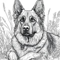 German Shepherd Dog Mural Wallpaper — Monochrome Line Art Mural Wallpaper - room preview 02