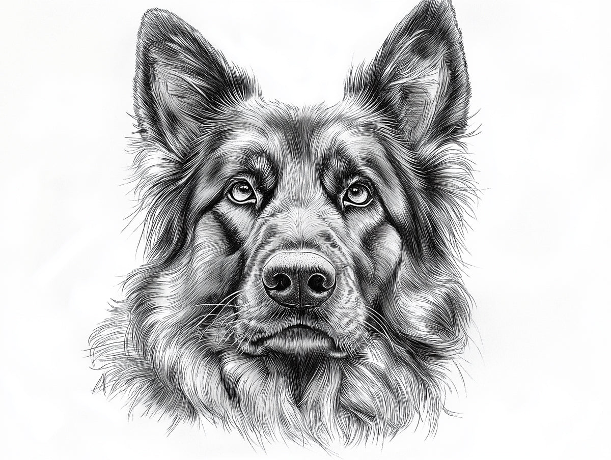 German Shepherd Portrait Mural Wallpaper — Minimalist Sketch Style Mural Wallpaper - room preview 02