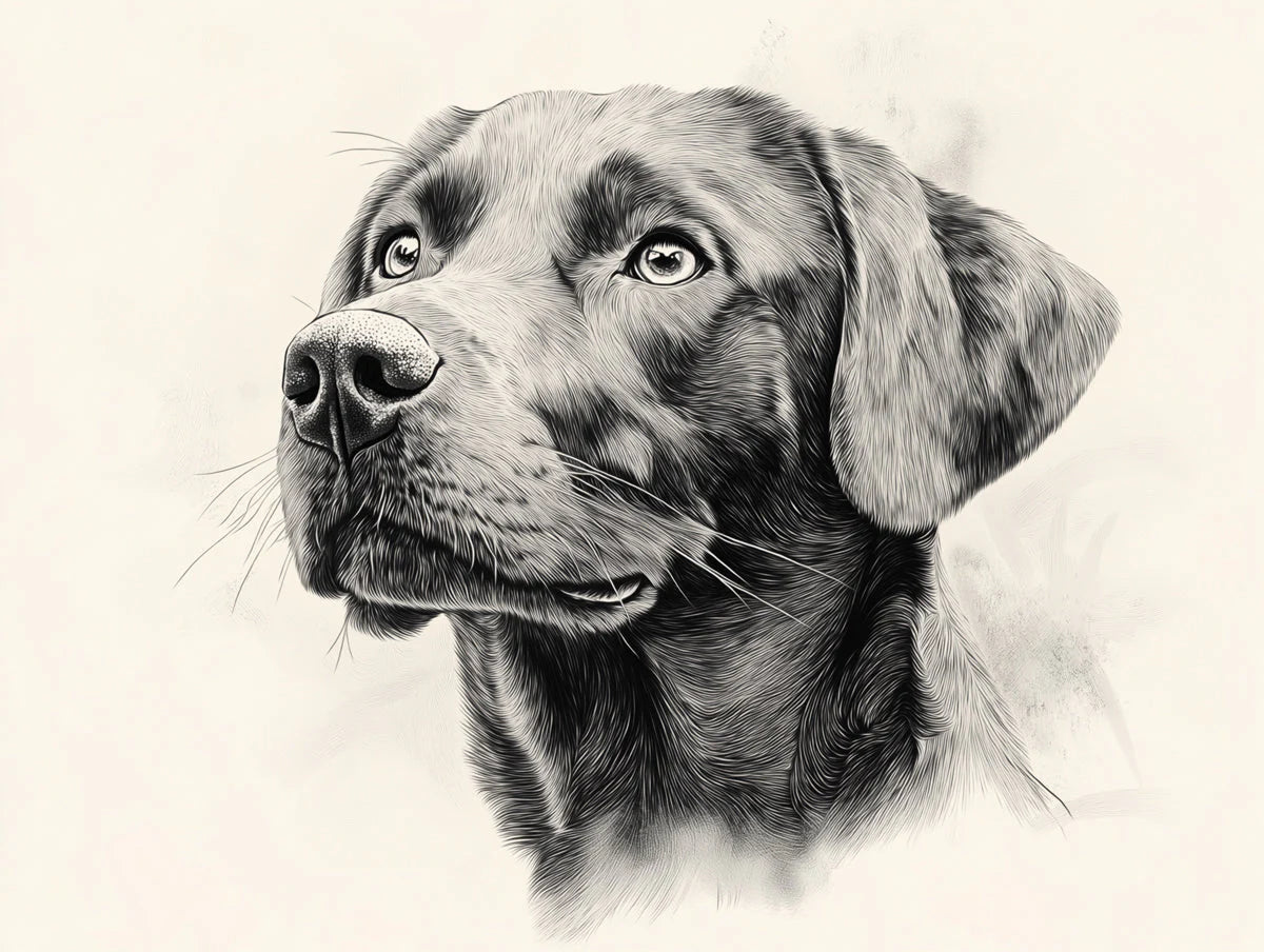 Labrador Retriever Portrait Mural Wallpaper —Monochrome Sketch Mural Wallpaper - room preview 02
