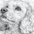 Curly Haired Dog Line Art Mural Wallpaper — Monochrome Sketch Mural Wallpaper - room preview 02