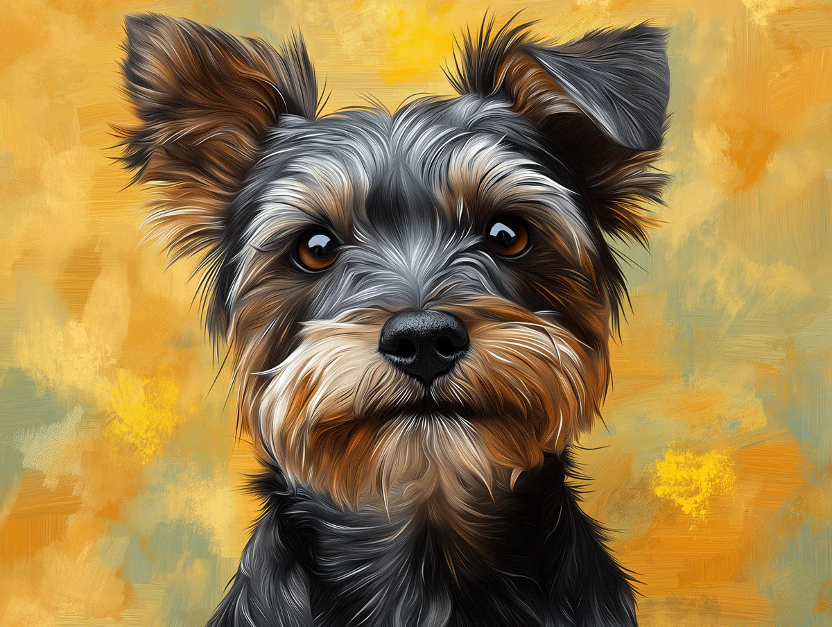 Yorkshire Terrier Portrait Mural Wallpaper — Vibrant Golden Art Mural Wallpaper - room preview 02