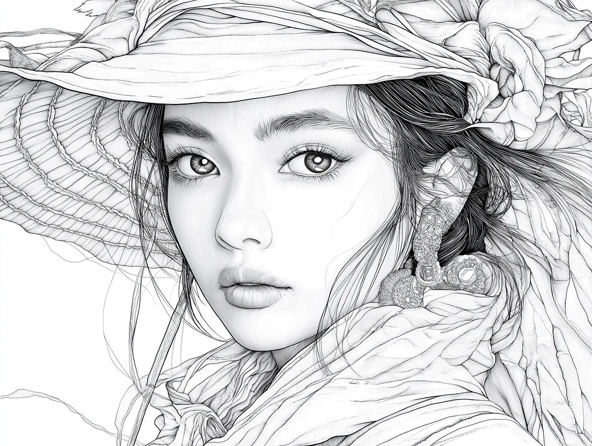 Portrait of a Woman with Floral Hat Mural Wallpaper - room preview 02
