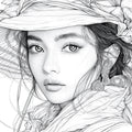 Portrait of a Woman with Floral Hat Mural Wallpaper - room preview 02