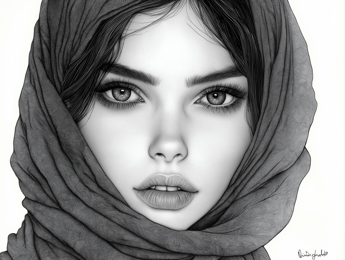 Veiled Portrait Mural Wallpaper — A Striking Monochrome Statement Mural Wallpaper - room preview 02