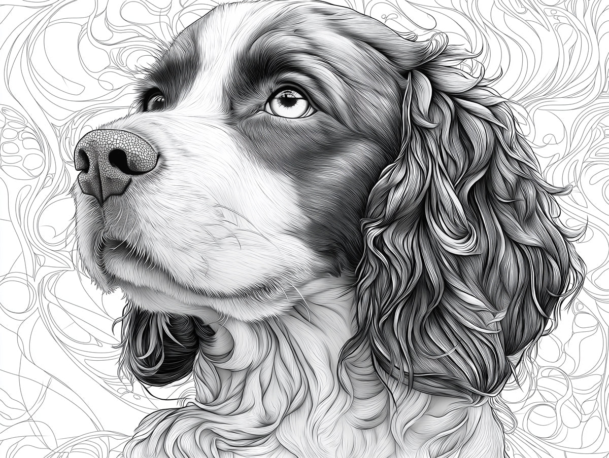 Cocker Spaniel Line Art Mural Wallpaper — Monochromatic Sketch Mural Wallpaper - room preview 02