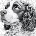 Cocker Spaniel Line Art Mural Wallpaper — Monochromatic Sketch Mural Wallpaper - room preview 02