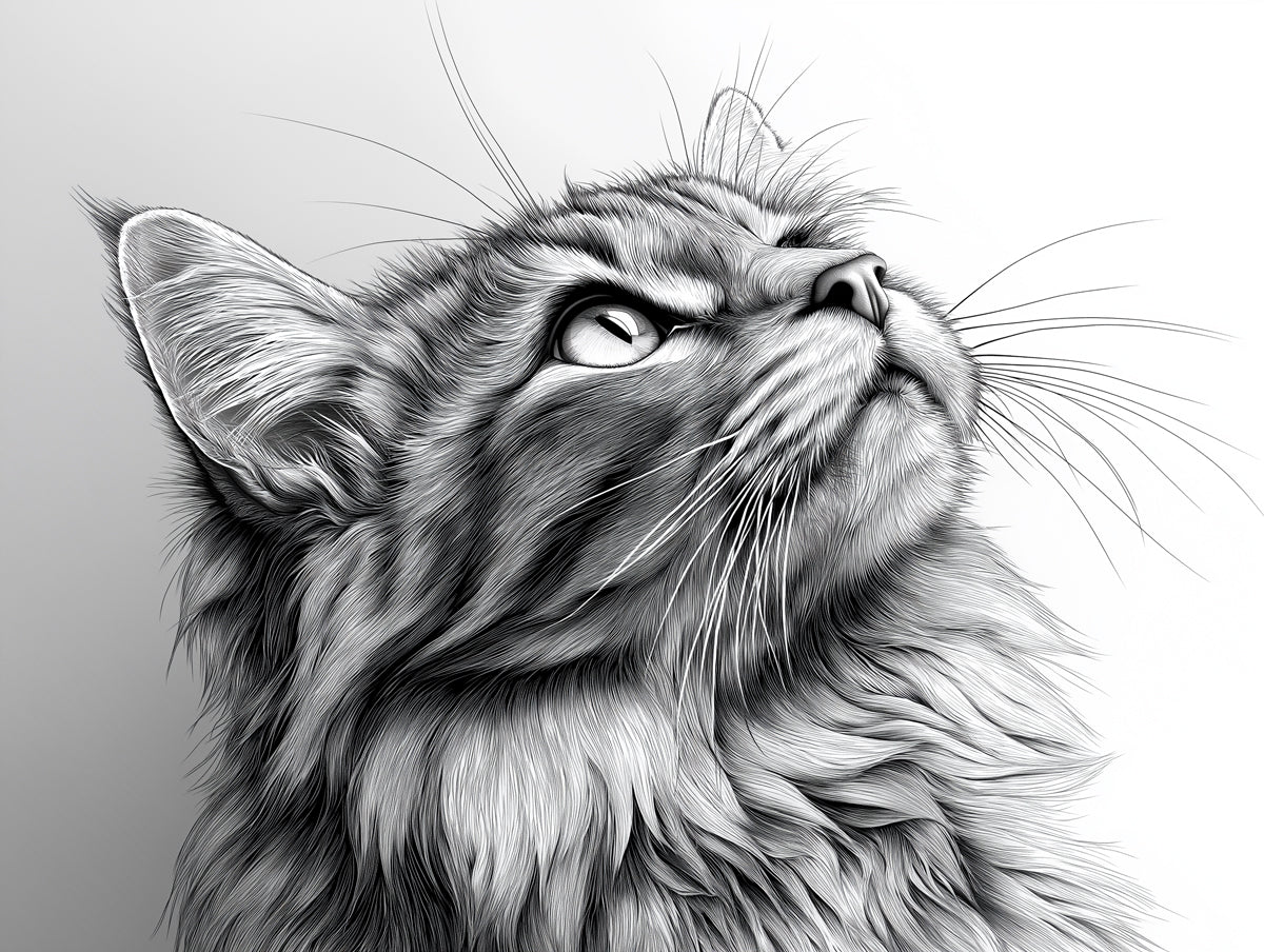 Inquisitive Cat Portrait Mural Wallpaper — Monochrome Sketch Style Mural Wallpaper - room preview 02