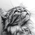 Inquisitive Cat Portrait Mural Wallpaper — Monochrome Sketch Style Mural Wallpaper - room preview 02