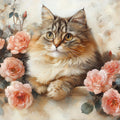 Fluffy Cat and Roses Mural Wallpaper — Soft Painterly Style Mural Wallpaper - room preview 02