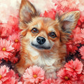Chihuahua Floral Mural Wallpaper — Whimsical Painted Design Mural Wallpaper - room preview 02