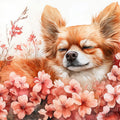 Sleeping Chihuahua Mural Wallpaper — Soft Floral Whimsy Mural Wallpaper - room preview 02