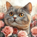 British Shorthair Cat Floral Mural Wallpaper — Soft Rose Garden Mural Wallpaper - room preview 02