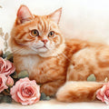 Orange Tabby Cat and Roses Mural Wallpaper — Whimsical Floral Art Mural Wallpaper - room preview 02