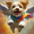 Flying Winged Dog Mural Wallpaper — Whimsical Rainbow Scarf Art Mural Wallpaper - room preview 02