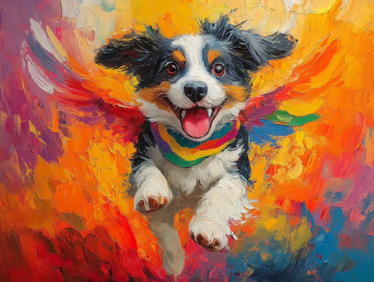 Australian Shepherd Joy Mural Wallpaper — Vibrant Artistic Design Mural Wallpaper - room preview 02