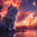 Fluffy Cat Sunset Mural Wallpaper — Dreamy Horizon Scene Mural Wallpaper - room preview 02