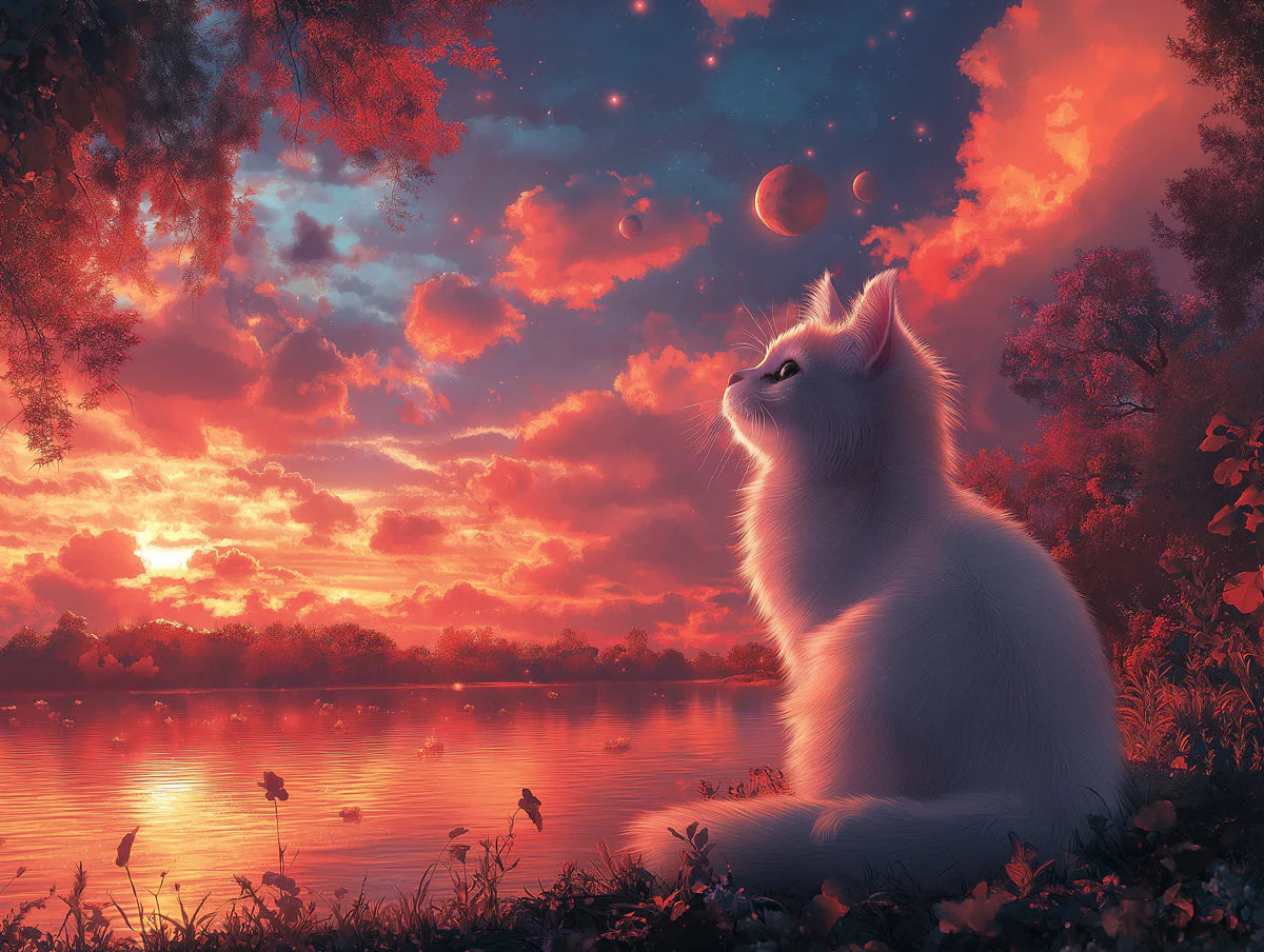 Starlit Cat and Sunset Sky Mural Wallpaper — Whimsical Decor Mural Wallpaper - room preview 02