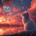 Starlit Cat and Sunset Sky Mural Wallpaper — Whimsical Decor Mural Wallpaper - room preview 02