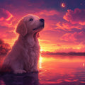 Golden Retriever Sunset Mural Wallpaper — Dreamy Lakeside Scene Mural Wallpaper - room preview 02