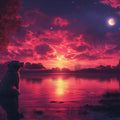 Golden Retriever Lakeside Sunset Mural Wallpaper — Dreamy Landscape Mural Wallpaper - room preview 02