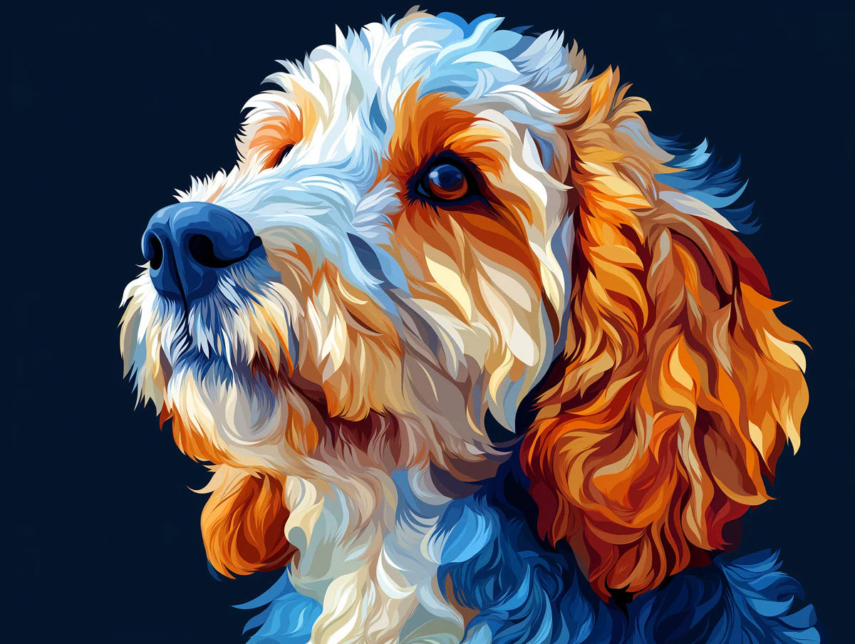 Vibrant Dog Portrait Mural Wallpaper — Artistic Pet Illustration Mural Wallpaper - room preview 02
