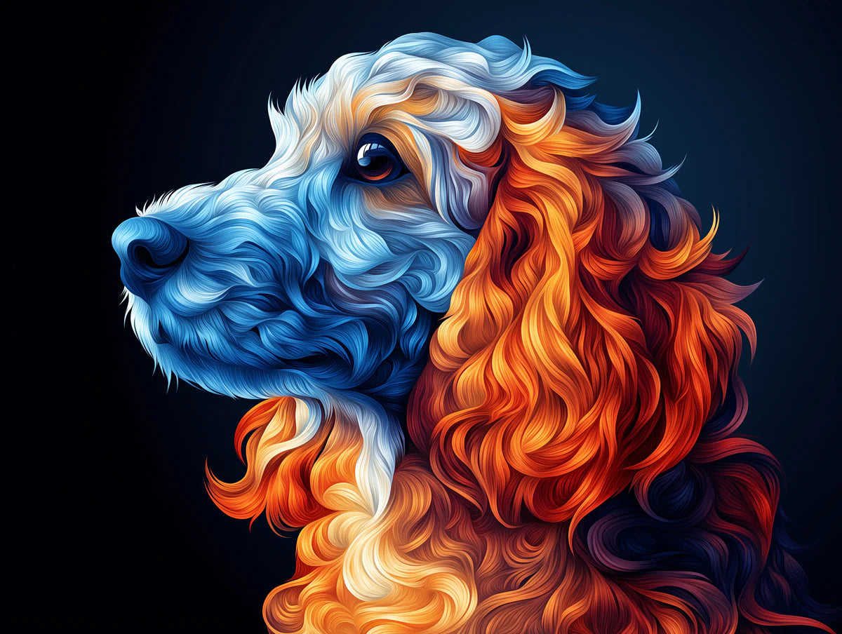 Vibrant Spaniel Portrait Mural Wallpaper — Artistic Dog Design Mural Wallpaper - room preview 02