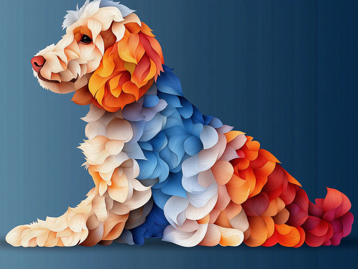 Abstract Dog Geometric Mural Wallpaper — Modern Colorful Pet Art Mural Wallpaper - room preview 02