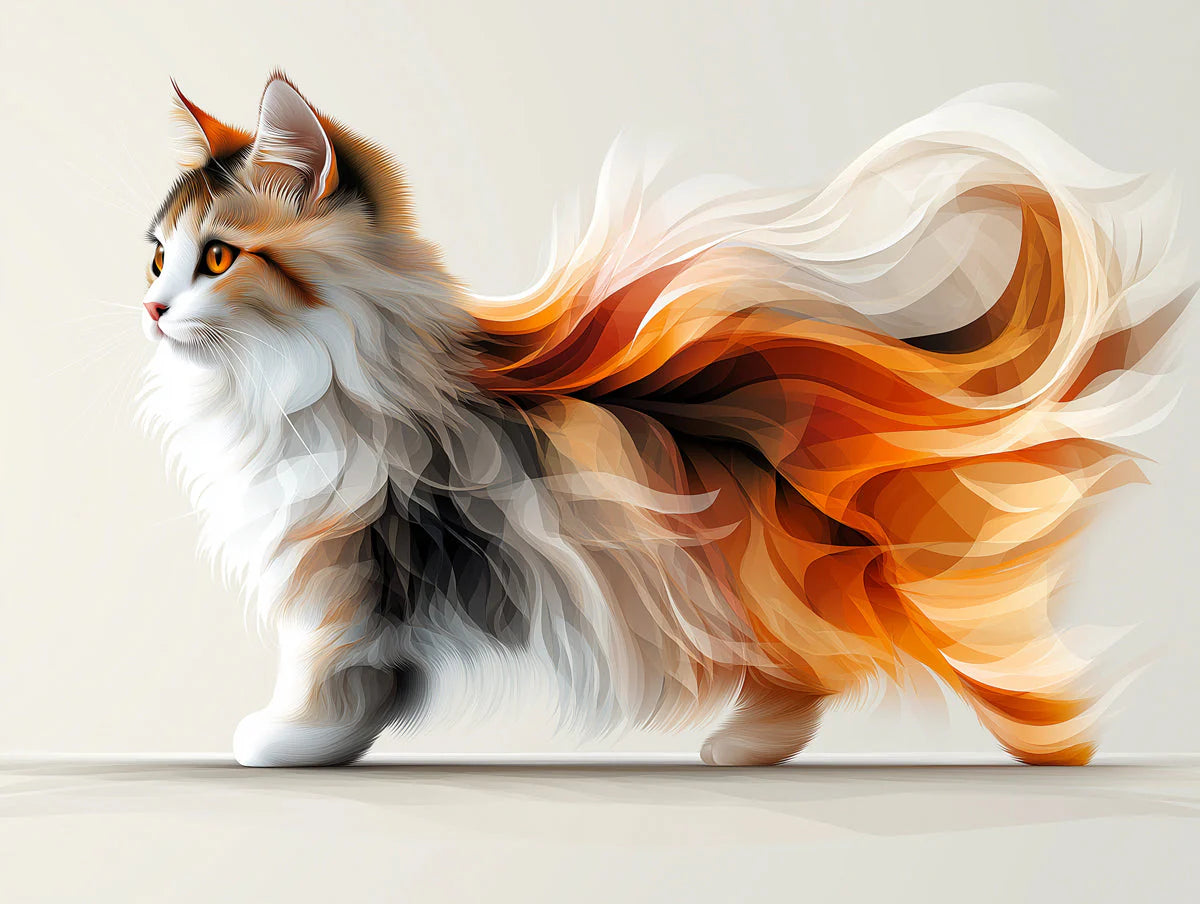 Flame Fur Cat Mural Wallpaper — Artistic Whimsical Illustration Mural Wallpaper - room preview 02