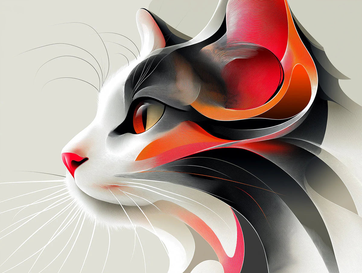 Abstract Feline Profile Mural Wallpaper — Modern Graphic Art Mural Wallpaper - room preview 02