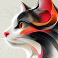Abstract Feline Profile Mural Wallpaper — Modern Graphic Art Mural Wallpaper - room preview 02