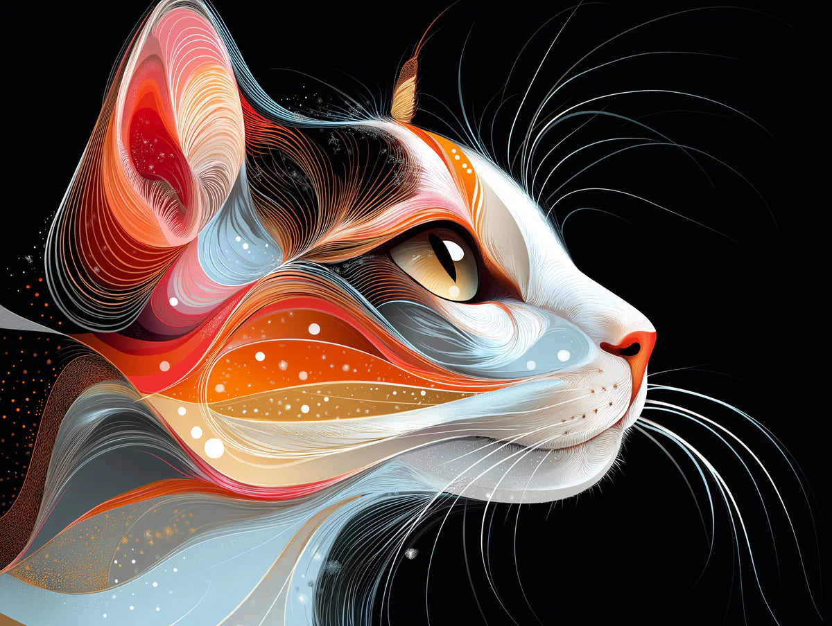 Abstract Feline Profile Mural Wallpaper — Vibrant Cosmic Swirl Mural Wallpaper - room preview 02