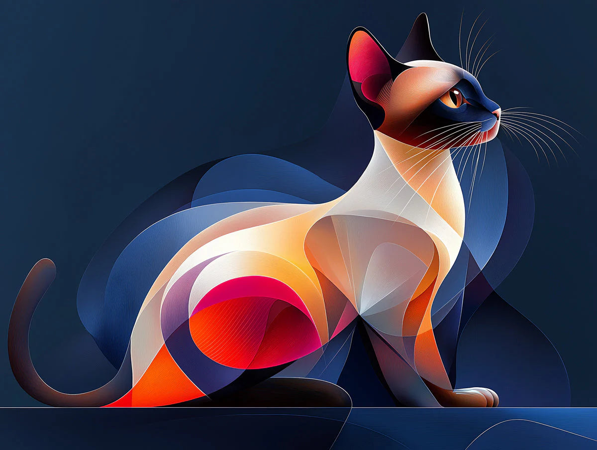 Abstract Siamese Cat Mural Wallpaper — Modern Geometric Art Mural Wallpaper - room preview 02