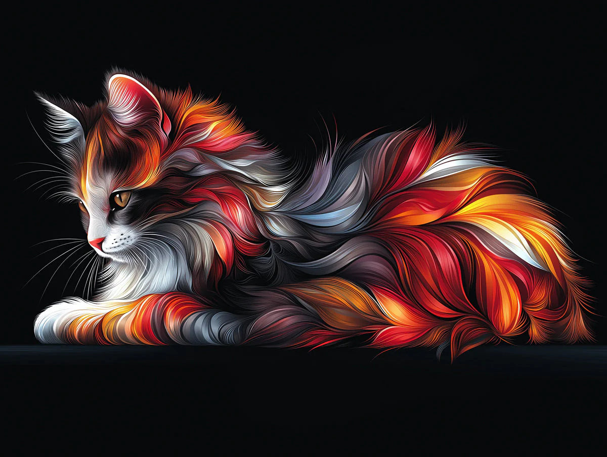 Vibrant Swirling Cat Mural Wallpaper — Artistic Cosmic Design Mural Wallpaper - room preview 02