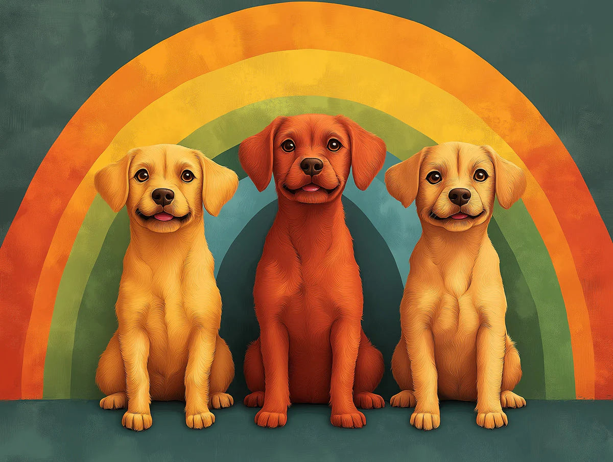 Three Puppies Rainbow Mural Wallpaper — Playful Childhood Design Mural Wallpaper - room preview 02