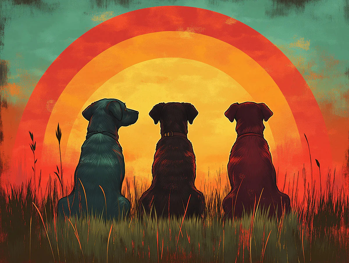 Sunset Dog Silhouette Mural Wallpaper — Retro Nostalgic Aesthetic Mural Wallpaper - room preview 02