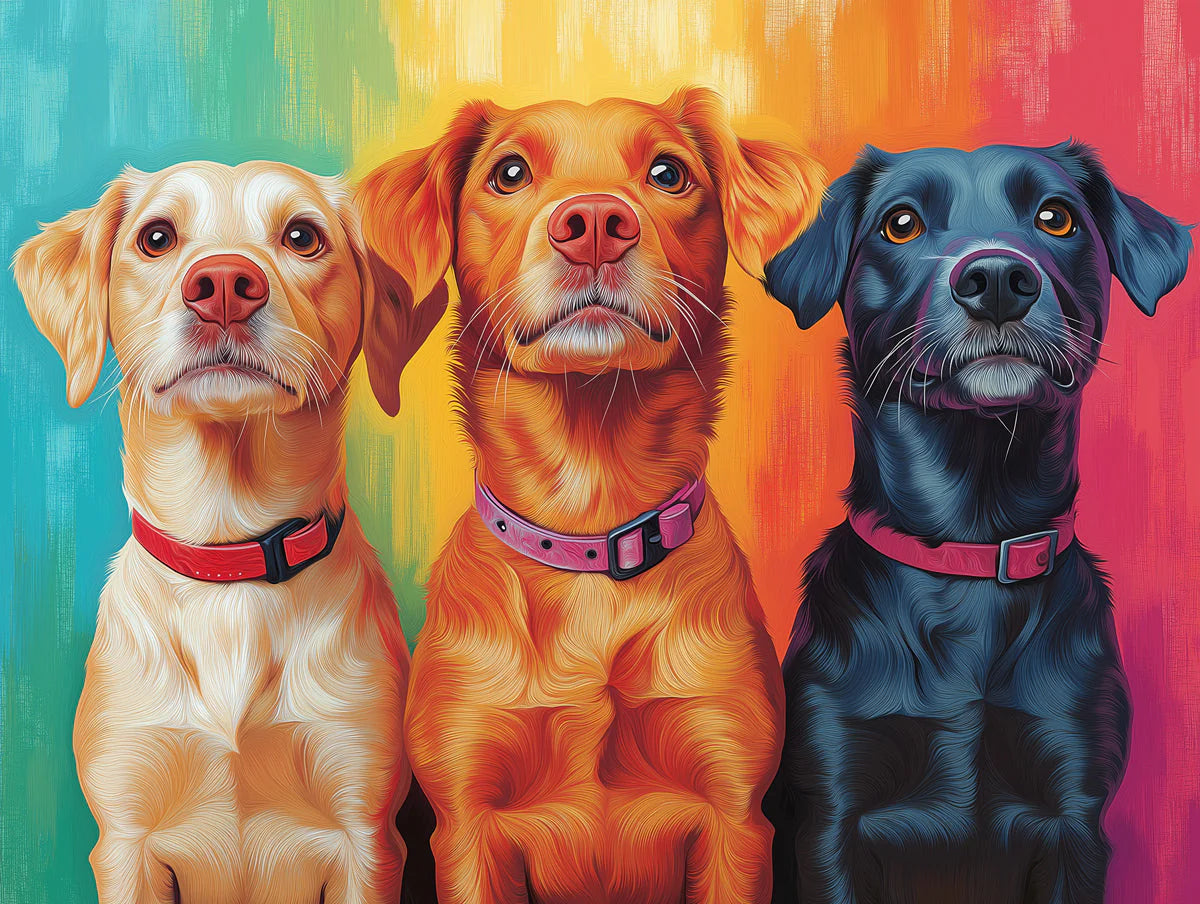 Three Dogs Portrait Mural Wallpaper — Colorful Artistic Wall Mural Mural Wallpaper - room preview 02