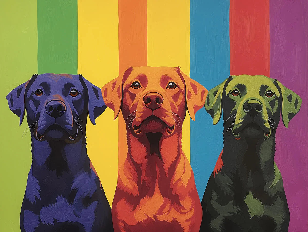 Playful Dog Trio Mural Wallpaper — Vibrant Artistic Pattern Mural Wallpaper - room preview 02