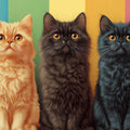 Three Fluffy Cats Mural Wallpaper — Vibrant Pastel Vertical Stripe Mural Wallpaper - room preview 02