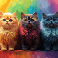 Trio of Fluffy Cats Mural Wallpaper — Colorful Whimsical Art Mural Wallpaper - room preview 02