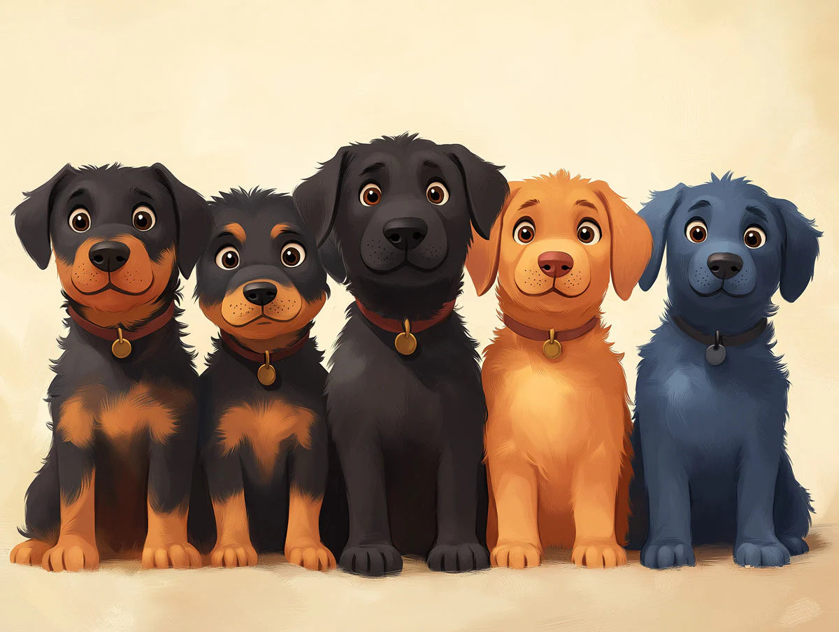 Five Friends Canine Portrait Mural Wallpaper — Whimsical Decor Mural Wallpaper - room preview 02